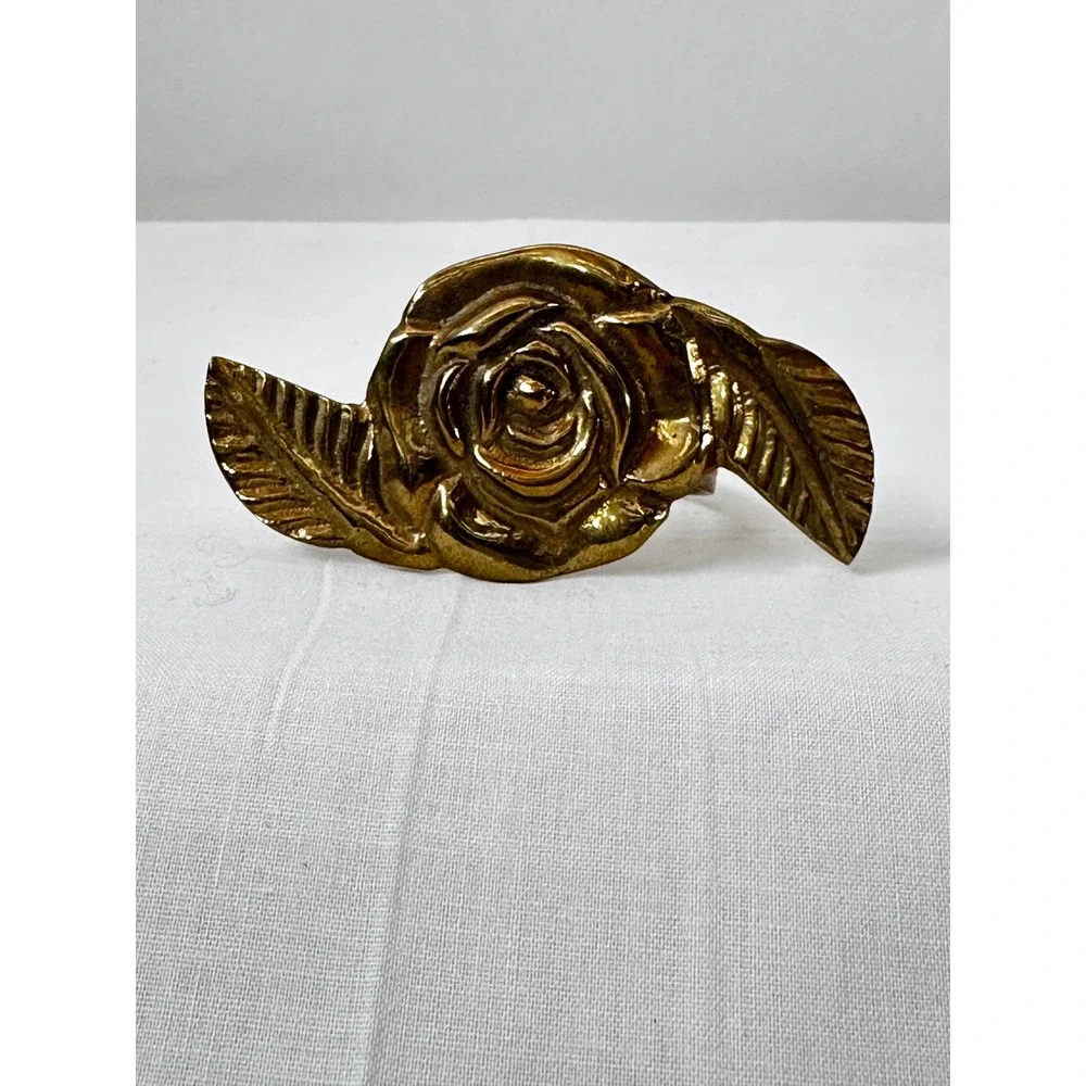 Vintage Brass Rose Napkin Rings Set of 4 Floral Leaf Gold Tone Table‎ Decor